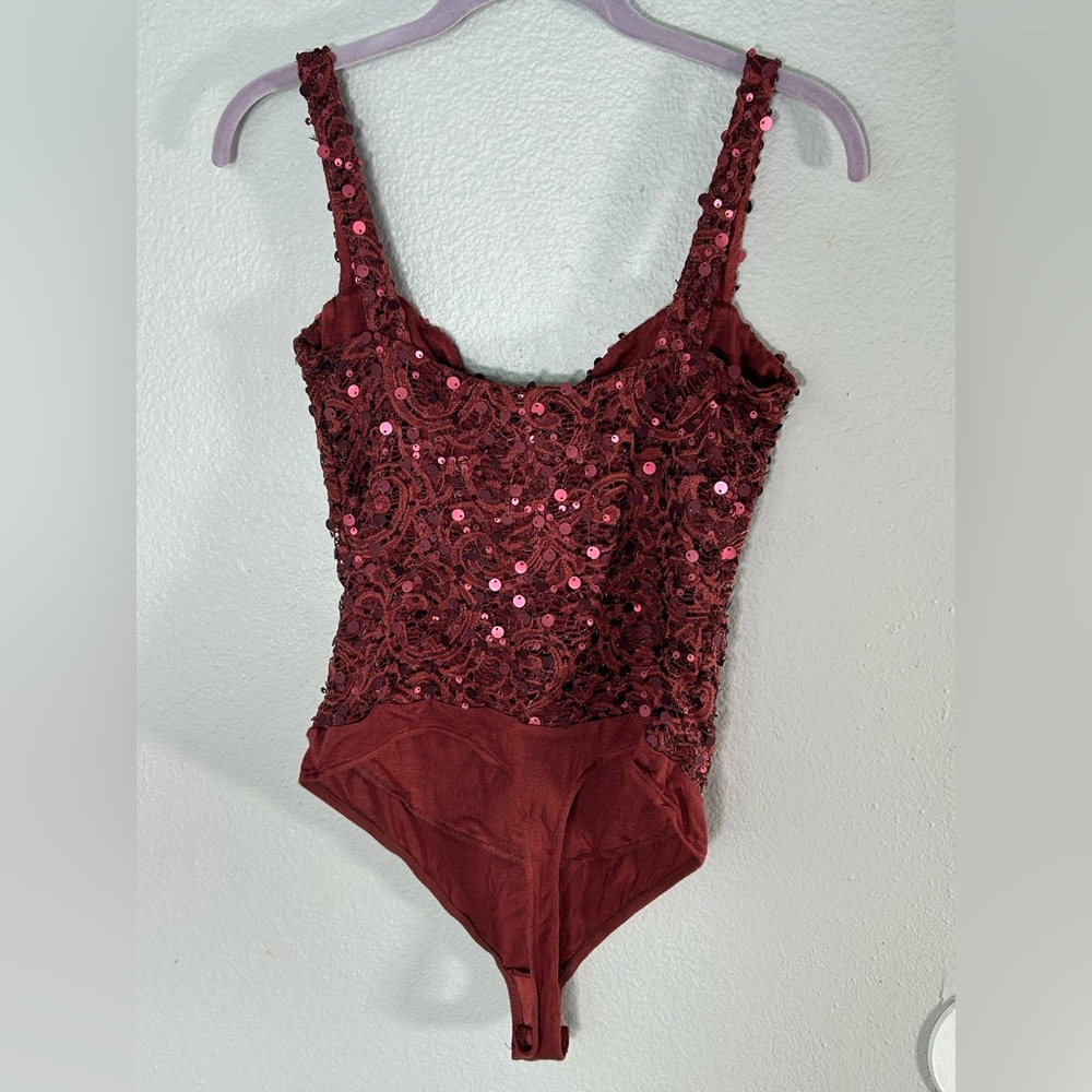 Intimately Free People At First Sight Bodysuit in Terracotta Red Sequin Medium - Picture 4 of 5